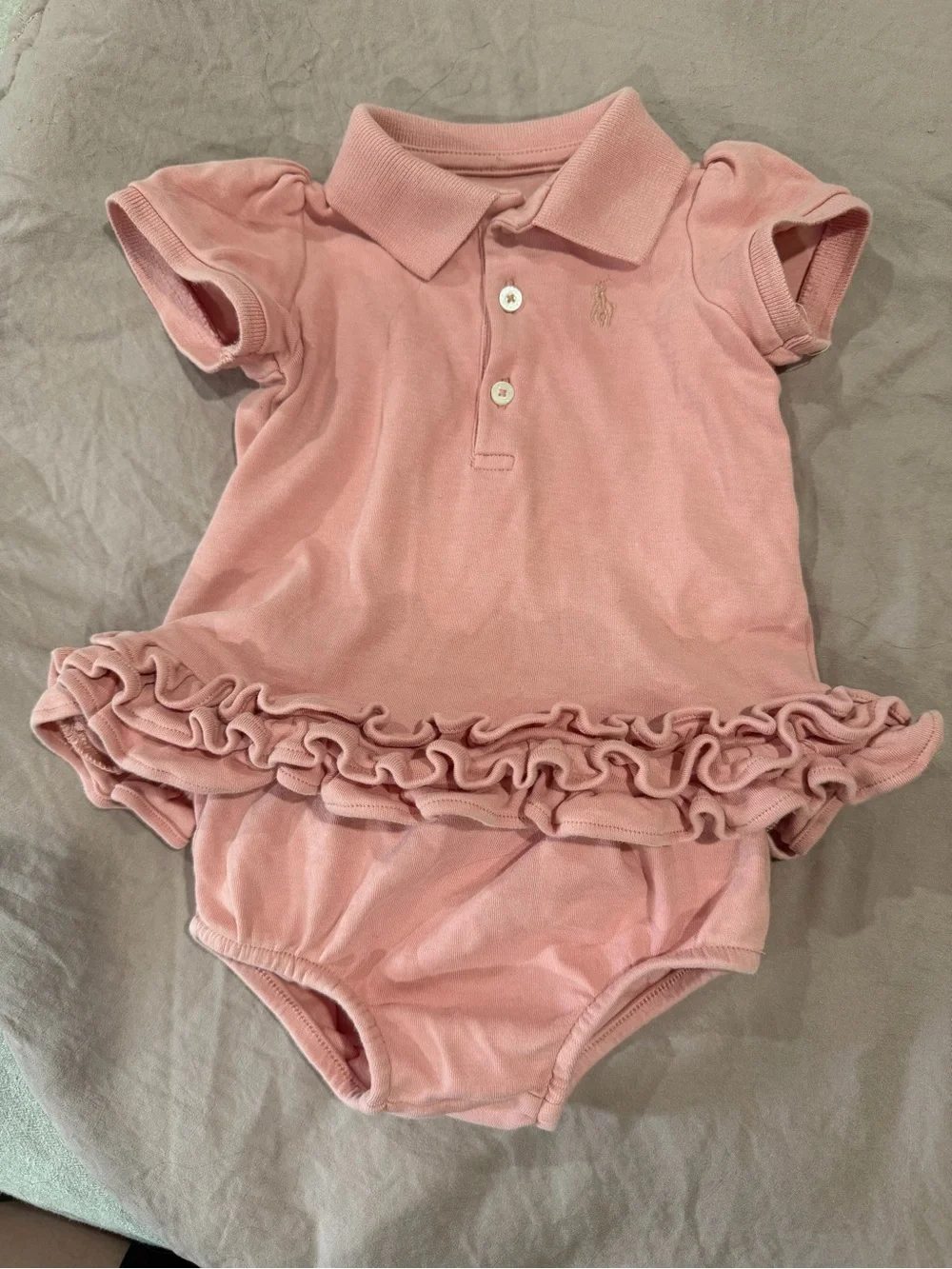 Ralph Lauren Pink Polo Ruffle Baby Bodysuit